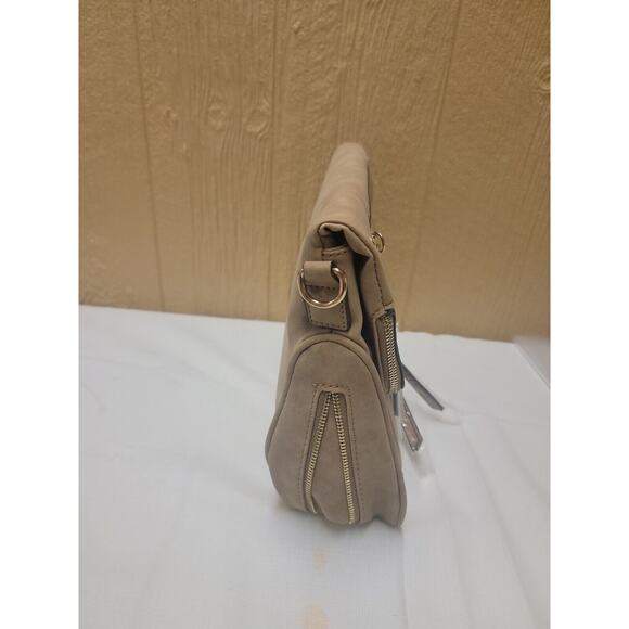 VR NYC Faux Suede Crossbody Bag Natural Envelope Flap Beige - Picture 3 of 10